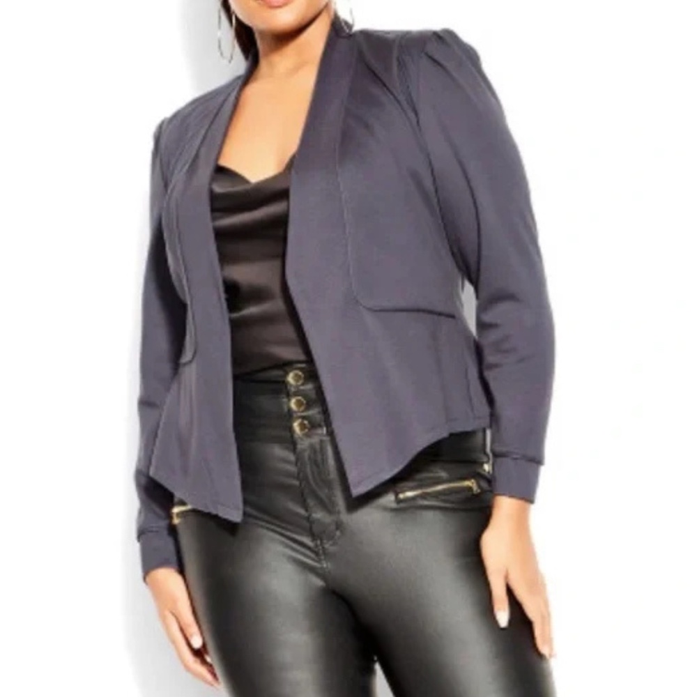 City Chic Slate Gray Lavender Color Piping Praise Blazer